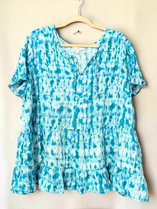 Terra & Sky Tops - Terra & Sky Turquoise Tie Dye Peplum Tunic